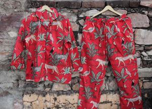 Ensemble de pyjamas indien en coton fait à la main imprimé jungle robe de nuit à manches courtes imprimé bloc à la main vêtements de nuit respirants pour les grandes tailles - Product Image 2