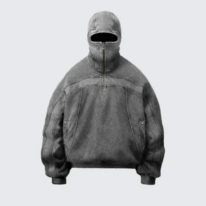 Sudadera con Capucha de Felpa 100% Algodón, Lavado Ácido, Hombros Caídos, Impresión Personalizada, Media Cremallera, Estilo Ninja, Gruesa, para Invierno, Venta al Por Mayor - Product Image 6