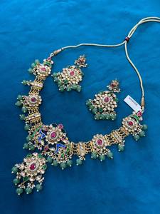 TISHYA Gold Plated Alloy Necklace Earrings <b>Set</b> with Ruby Round Brilliant Cut Imitation <b>Pearl</b> Ethnic Wedding <b>Jewelry</b> for Women - Product Image 3