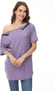 Unisex Shoulder Surgery Recovery Shirts Left and Right Post Surgery Shirt <b>Snap</b> Access Recovery Shirt for Women and Men - Product Image 4