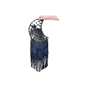 Tapiz Adornos Atrapasueños Macramé con anillo de madera Atrapasueños tejidos Colgantes de pared Dormitorio Decoración para el hogar Adornos De Luna - Product Image 2