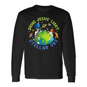 T-shirt à manches longues pour enfants « Shine Jesus Light » – Collection promotionnelle VBS 2023 « Vacances spatiales d'un astronaute » - Product Image 1