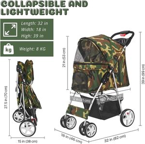 TH-PSP-232 American Standard Fabricant Pet Poussette Style Cadre En Acier Chariot Pour Animaux De Compagnie Avec Frein pour Roue - Product Image 4