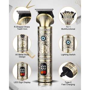 Kit de barbier professionnel sans fil 7-en-1 pour hommes, affichage LED, tondeuse à cheveux à lame en T à écartement zéro, rasoir électrique, alimentation par batterie - Product Image 1