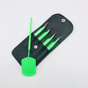 Nouveau ensemble de pinces à cils enduites de poudre verte comprenant une pince à épiler incurvée et à 90 degrés avec miroir d'extension de cils Logo personnalisé - Product Image 1