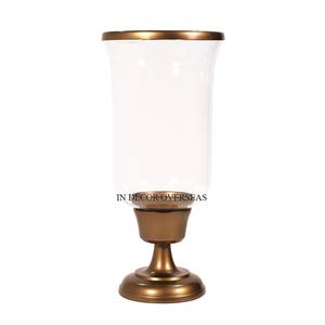 Ensemble de 3 feuilles au look élégant Designer de haute qualité en métal plaqué or fait bougeoir pièce maîtresse de table et décoration - Product Image 4