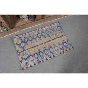 พรมตุรกีโบราณสีเบจสีฟ้าแนววินเทจงานเย็บปะ1.9 x 2.8ft เรียบผ้าขนสัตว์ลาเท็กซ์สำหรับวัยรุ่นสำหรับตกแต่งห้องนั่งเล่น - Product Image 5