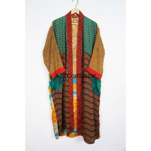 High Quality 100% Silk V-neck Full-Length Patchwork Kimono Robe with Drawstring Closure for Spring/Summer Luxury Lounge Wear - Product Image 5