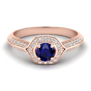 Anillos de Zafiro Azul de Corte Redondo de 0.5 Quilates REYES para Mujer, Certificado GRA, Oro Sólido de 14K y 18K, Joyería Fina de Moissanita - Product Image 1