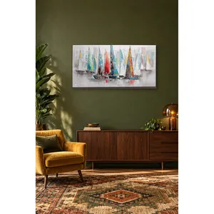 Cuadro en lienzo de veleros coloridos texturizados con espátula de pintura Fida - Product Image 3