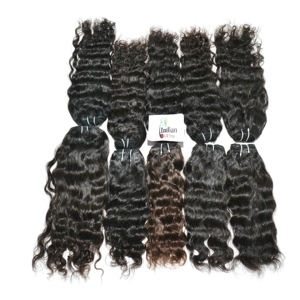 Prix de gros, cheveux humains vierges bruts, double trame, Remy, indiens, mèches ondulées, couleur noire naturelle, extensions profondes - Product Image 1