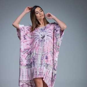 Womens Tie Dye <b>Kaftan</b> Dress Pink Purple High Low <b>Kaftan</b> Loose Fit Summer Beach Resort Wear - Product Image 2