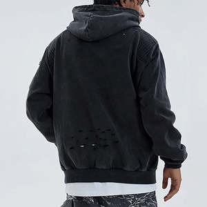 เสื้อฮู้ดผ้าฝ้าย100% สำหรับผู้ชาย400 GSM มีน้ำหนักมากเสื้อฮู้ดแบบล้างกรดว่างเปล่ามีซิปมีฮู้ดวินเทจฤดูหนาว - Product Image 2