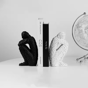 Ensemble de serre-livres en métal noir et blanc, contraste de couleurs, décoratif, pour bibliothèque, décoration de bureau à domicile - Product Image 3