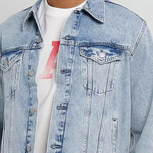 Wholesale OEM Custom Fashion Casual <b>Light</b> Wash Blue Vintage Boxy Denim <b>Jackets</b> for Men - Product Image 5