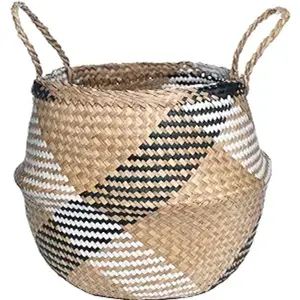 Competitive Price Belly Storage Handicraft Seagrass Basket Standing Sustainable Household Indoor Supplier Made in Vietnam