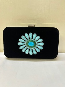 Bolso de mano de mujer decorado de terciopelo negro con piedra turquesa junto con cuentas de Esmeralda tamaño 8x5 pulgadas bolso de fiesta monedero - Product Image 4