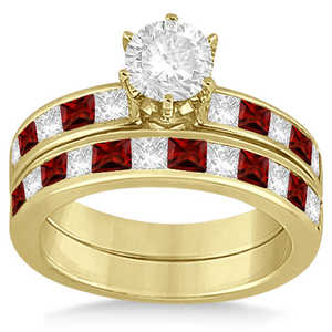 Conjunto de Joyería Nupcial de Oro Amarillo de 18K con Granate Talla Esmeralda y Diamantes, Joyería Fina para Fiesta de Bodas o Regalo, 1.30ct - Product Image 1