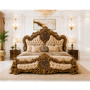 Juego de Cama de Madera de Teca de Lujo Estilo Castillo, Tallado a Mano, Muebles de Dormitorio Reales Duraderos con 5+ Cajones, Fabricante Exportador - Product Image 1
