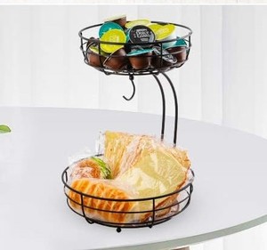 2-tầng giỏ trái cây màu đen với chuối móc Giải pháp lưu trữ phong cách cho táo cam gia vị trong nhà bếp hoặc ăn uống - Product Image 2