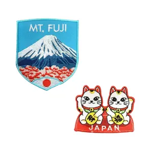 Japanse Leuke Borduren Ijzer Op Kat Fuji Mountain Patch
