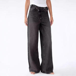 2025 Diagonal hebilla sentido diseño pantalones vaqueros de pierna ancha para mujer cuatro estaciones nueva moda callejera Retro Casual pantalones vaqueros sueltos - Product Image 2
