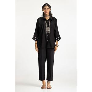 Conjunto de Camisa y Pantalón Salwar Kameez de Algodón Teñido con Adornos Dobby KST-43325 - Product Image 2