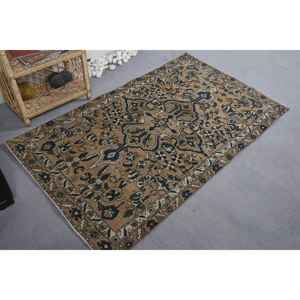 Classique Beige Bleu Laine Tapis À La Main Patchwork Conception Latex Support Rectangle Couloir Modèle pour Chevet Salon 3.4X5.7 ft - Product Image 2