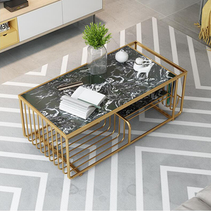 Modern Rustic Rectangular <b>Coffee</b> <b>Table</b> 120x60x45cm Stone Top & Bronze Frame Living Room Furniture-TT68189 - Product Image 3