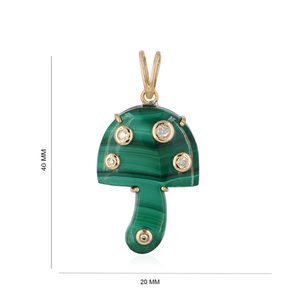 Lunette Set Malachite Gemstone Champignon Pendentif 14k Or Naturel Diamant Bijoux À La Main MMushroom Designer Pendentif Bijoux - Product Image 1