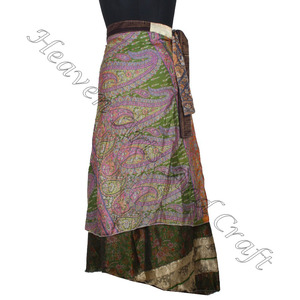 Nouveau réversible soie magique 38 pouces longue jupe portefeuille licou Tube réversible Vintage soie saris jupes portefeuille Hippie magique Sari enveloppes - Product Image 1