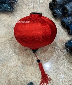 โคมไฟไม้ไผ่สีแดงเวียดนาม ผ้าไหมลายแจ็คการ์ด หรูหรา สีสันสดใส สำหรับตกแต่งงานแต่งงาน ร้านอาหาร โคมไฟห้อยประดับ โฮอิอัน - Product Image 3