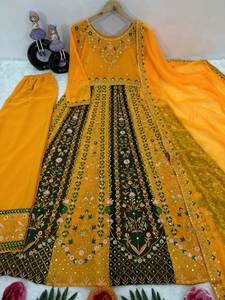 Nouveau haut de travail à paillettes brodé de créateur avec Sharara traditionnel indien et pakistanais Salwar Kameez pour une tenue de fête - Product Image 3