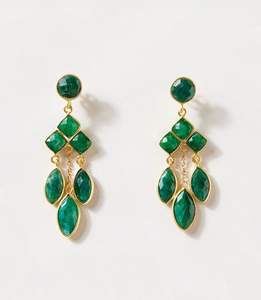 เครื่องประดับสำหรับงานแต่งงานต่างหูระย้าสีเขียวมรกตประดับด้วยทองเหลือง18K ชุบทองผสมอัญมณีสามรูปทรง - Product Image 1