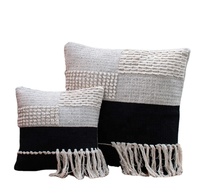 Housse de coussin imprimée 3D personnalisable en coton biologique tissé, motif franges bohèmes modernes, broderie noire, fermeture éclair, pour thérapie
