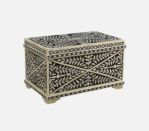 Luxurious Handcrafted Bone Inlay Decorative Box Featuring Elegant Black And White Floral Leaf Pattern Large Rectangle Storage - Product Image 2