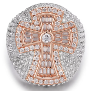 Bague en argent 925 plaqué rhodium avec moissanite en forme de baguette glacée unique, style hip-hop, design religieux chrétien, pour homme - Product Image 1