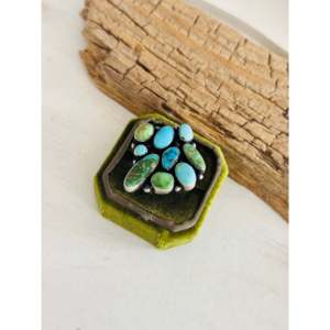 Navajo-Made <b>Statement</b> <b>Ring</b> Multi-Turquoise Sterling <b>Silver</b> Bezel Setting Hip-Hop Dainty Style Everyday Wear Fine Jewelry Size 8 - Product Image 3