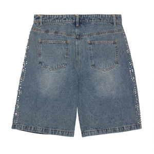 Shorts en jean en toile ornés de strass de haute qualité pour hommes, motif uni, séchage rapide, personnalisables avec logo, style décontracté - Product Image 6