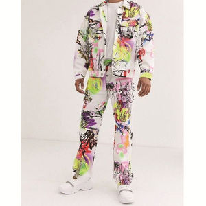 Ensemble de survêtement pour homme en coton lourd de haute qualité, imprimé graffiti surdimensionné, coupe droite, jambes larges - Product Image 1
