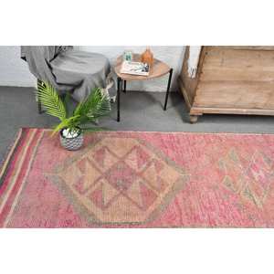 พรมถักสไตล์ตุรกีโบราณขนาด2.9 x 10.1ft งานเย็บปะทำด้วยมือทำจากผ้าขนสัตว์สีน้ำตาลสีชมพูงานปะติดด้านหลังสำหรับวัยรุ่นสี่เหลี่ยมผืนผ้าสไตล์แอบสแตรก - Product Image 2