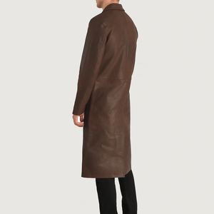 Vêtements d'extérieur en cuir de mouton véritable à manches longues pour hommes avec col rabattu et ceinture longs manteaux d'automne pour hommes - Product Image 5
