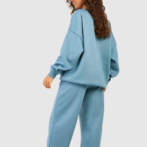 Femmes écologique Polyester/coton couleur unie cou pull à manches longues sweat pantalons longs 2 pièces décontracté automne ensemble - Product Image 5