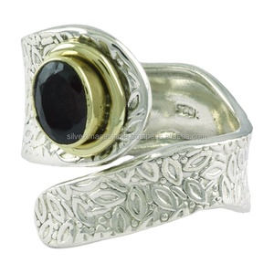 Anillo de piedras preciosas clásico de Plata de Ley 925, piedra granate ajustable de dos tonos, joyería para bodas y fiestas - Product Image 1