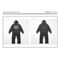 Haut court à capuche en velours brodé uni pour femme, style Y2K personnalisé, avec pantalon large empilé, manches ornées de strass et patchs urbains épais