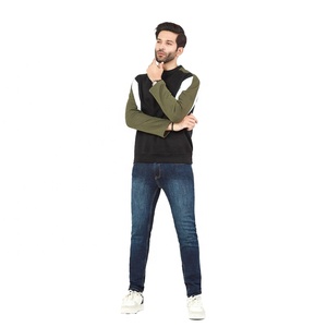 Sweat-shirt à col rond pour homme, à blocs de couleur, manches raglan, coupe classique, pull en tricot, style décontracté, automne, noir, olive, blanc - Product Image 3