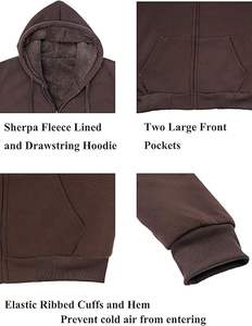 Elastic Ribbed Cuff & Hem Men's Hooded <b>Sherpa</b> Fleece Lined Jackets Windproof Most Sale Private Labels Accepted Hoodie Male - Product Image 4