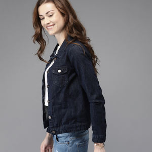 2025 <b>Women's</b> Long <b>Stretch</b> Cotton Winter Plain Denim Jacket Breathable Custom Made <b>Jean</b> Jacket Wholesale Finished Product - Product Image 2