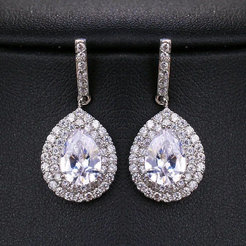 wholesale bridal wedding tear drop crystal zirconia drop clear womens fashion pear earrings