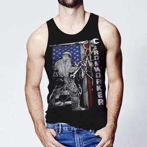 Camiseta sin mangas con estampado personalizado para hombre, camiseta sólida de entrenamiento 3D, camiseta con tirantes de talla grande, informal, lavada, transpirable, de punto de algodón - Product Image 1